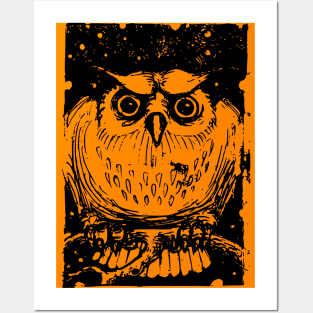 Spooky Orange Halloween Owl Posters and Art